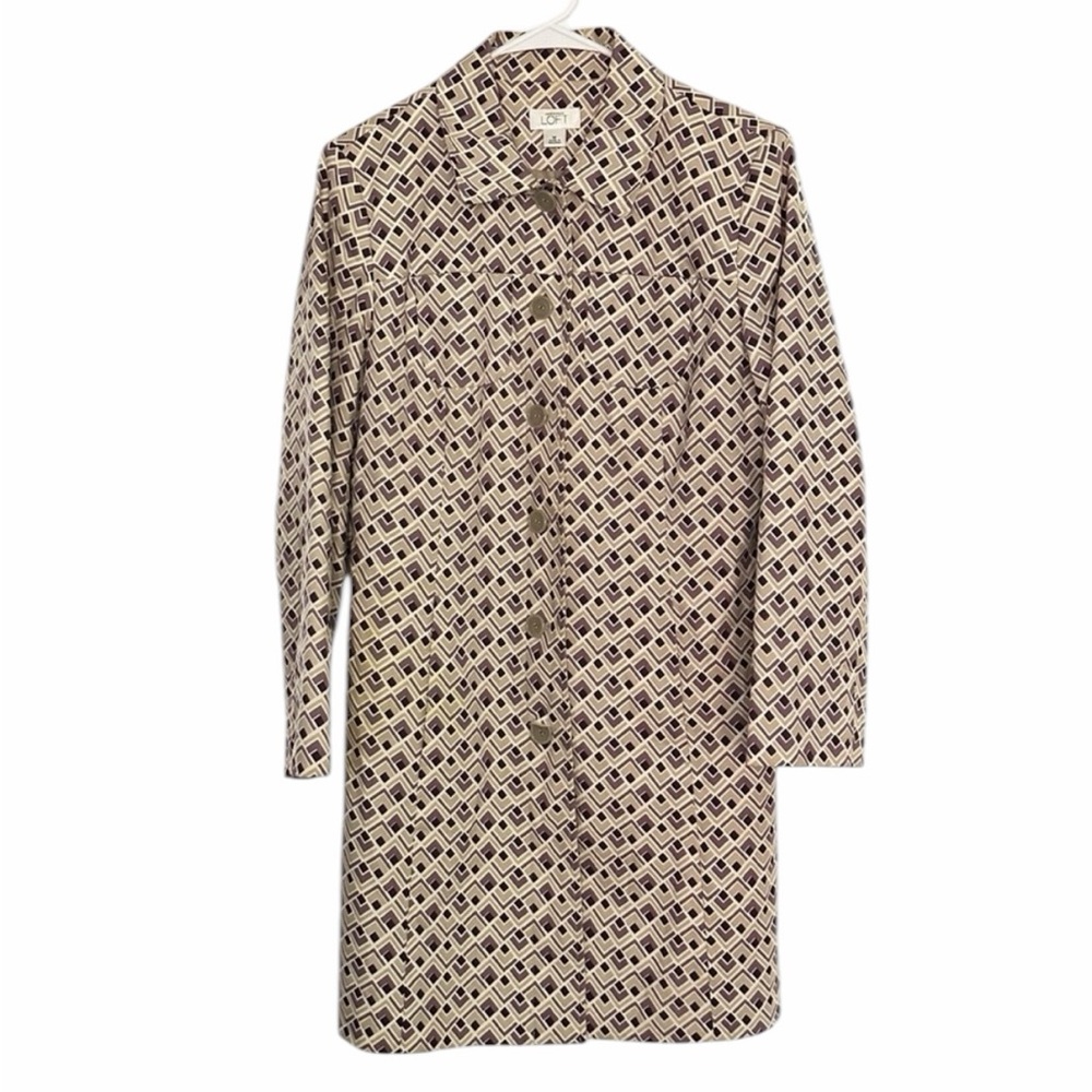 LOFT Long-Sleeve Geometric Button-Front Coat in Beige/Purple Women’s Med PTP 19”